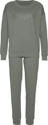A full-body view of a green pajama set.
