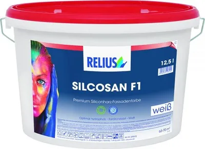 Produktbild von Relius Silcosan F1 Fassadenfarbe weiß 12,5 Liter - Premium Siliconharz-Fassadenfarbe für extrem lange Lebensdauer