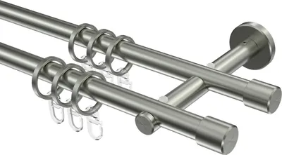 Produktbild von Interdeco Gardinenstange / Vorhangstange Edelstahl-Optik, Typ Medium Casa (Kappe), 16 mm Ø 2-läufig, 360 cm
