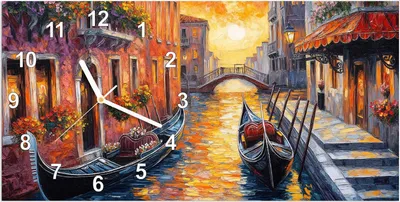 Produktbild von Wanduhr aus Glas mit Motiv Romantische Stadtansicht- 60 x 30 cm - inkl. Aufhängesystem