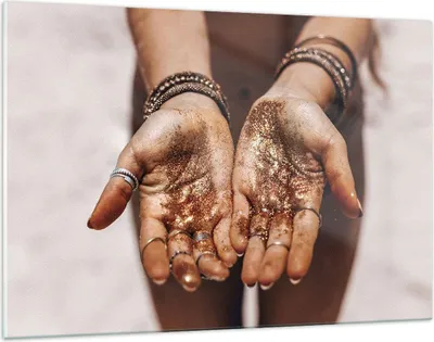 Produktbild von Bilder auf glas - Einteilig - Hände Strand Gold - 120x80cm - Glasbilder - Wandbilder - Bilder - zum Aufhängen bereit - Wanddekoration aus Glas - Glas Bilder - Wandbild auf Glas - GAA120x80-5055