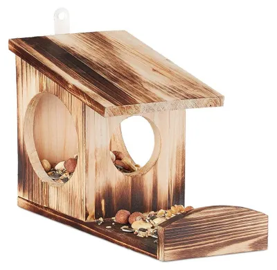 Produktbild von Eichhörnchenfutterhaus Futterhäuschen Futterstation - Holz - 17,5 x 14 x 25 cm - Mit Haken zum Aufhängen - Für Balkon, Terrasse und Garten