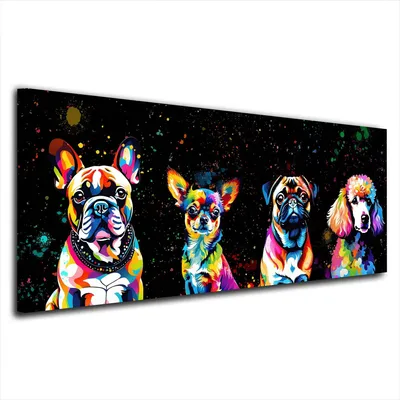 Produktbild von Pop Art kleine Hunde Black Leinwandbild Wandbild Kunstdruck XL Wanddeko: 100x40x2cm