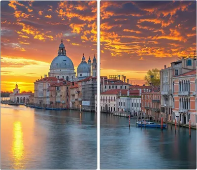 Produktbild von Spritzschutz Herdabdeckplatte Schneidebrett aus Glas Venedig bei Sonnenuntergang 2-Teilig (60x52cm)