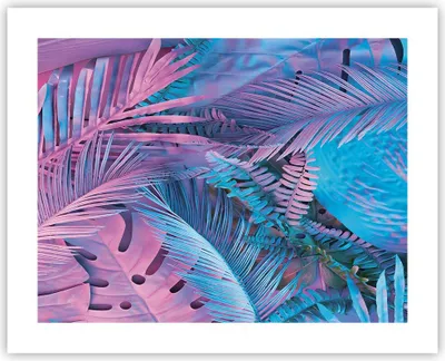 Produktbild von Poster - Poster ohne Rahmen - Blätter Rosa Blau - 50x40 cm - Wand Bild - Wanddeko - Wandbilder - Kunstposter - Wandposter - Bilder - Kunstdruck - Wanddekoration - Wandbild - P2XAA50x40-4401