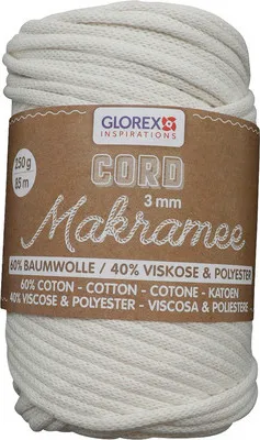 Produktbild von GLOREX Makramee, Baumwolle, Polyester, Cremefarben, Türkei, 63 m, 3 mm, 250 g