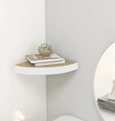 Produktbild von vidaXL Eck-Schweberegal Eichen-Optik und Weiß 25x25x3,8 cm MDF