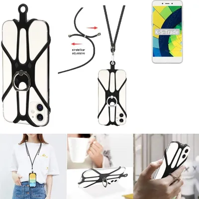 Produktbild von K-S-Trade 3in1 Handykette Handyband Handykordel Halsband Smartphone-Ring Handy-Ring kompatibel mit Coolpad A1 Fingerhalterung Handyring Tischständer