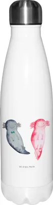 Produktbild von Mr. & Mrs. Panda Wasserflasche Axolotl Freundin - Weiß - Geschenk, Liebe, Thermos, Lurch, Thermosflasche, Trinkflasche, Valentinstag, Trinkgefäß, thermosflaschen