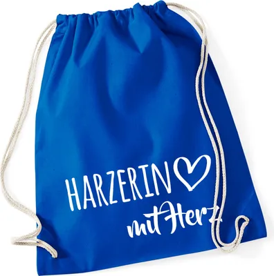 Produktbild von Huuraa Turnbeutel Harzerin mit Herz 12 Liter Bright Royal Baumwolle Rucksack Geschenkidee