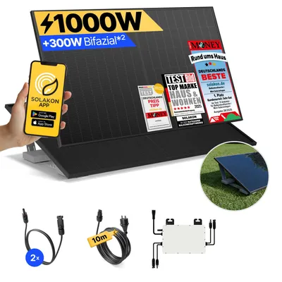 Produktbild von Balkonkraftwerk 1000W Solaranlage mit Garten Halterung Steckerfertig Komplettset Photovoltaik Anlage 800W, Kabellänge: 10m, Solakon - onBasic