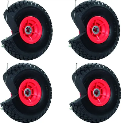 Produktbild von 4x Sackkarrenrad PolyurethanRad 260x85 mm 3.00-4 60 mm versetze Nabe Ø 20 mm rot Vollgummi Bollerwagen