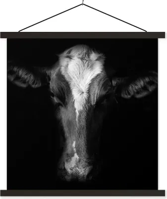 Produktbild von MuchoWow® Textilposter Kuh - Tiere - Schwarz 120x120 cm mit schwarzem Rahmen - Aufhängungsset
