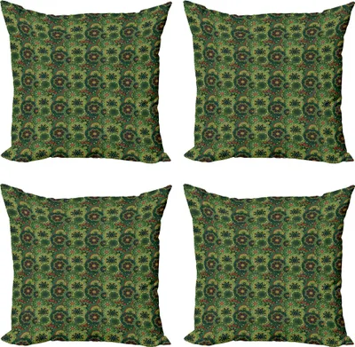 Produktbild von ABAKUHAUS Mandala Kissenbezug Set (4 Stück), Einheimische Kultur, Moderner Doppelseitiger Digitaldruck, 40 cm x 40 cm, Hellgrün Dunkelgrün
