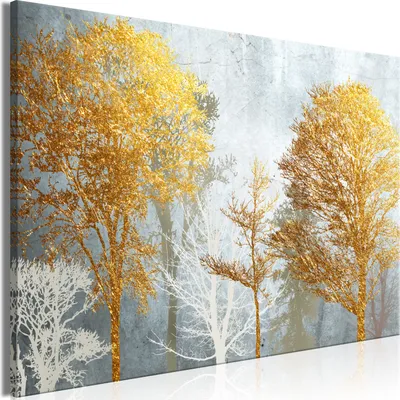 Produktbild von Italienischer Leinwand Leinwandbild - Hoarfrost and Gold (1 Part) Wide 120x80 cm Blätter a-A-0424-b-a