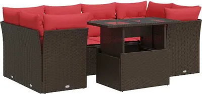 Produktbild von vidaXL 7-tlg. Garten-Sofagarnitur mit Kissen Braun Poly Rattan Akazie