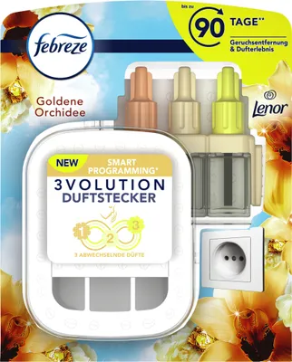 Produktbild von Febreze 3 Volution Duftstecker Goldene Orchidee incl. Nachfüllflakons