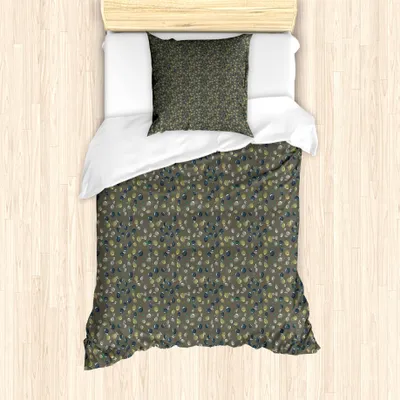 Produktbild von ABAKUHAUS Olive Bettbezug Set für Einzelbetten, Circular Bio-Branchen, Milbensicher Allergiker geeignet mit Kissenbezug, 135 cm x 200 cm - 80 x 80 cm, Taupe und Multicolor