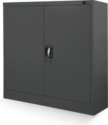 Produktbild von Kleiner Aktenschrank C001B Büroschrank mit Flügeltüren Metallschrank Lagerschrank Pulverbeschichtet Stahlblech 93 x 90 x 40 cm Farbe: Anthrazit