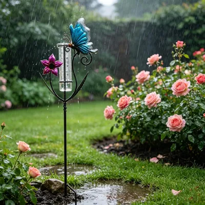 Produktbild von Regenmesser für den Außenbereich im Schmetterlingsblumen-Design