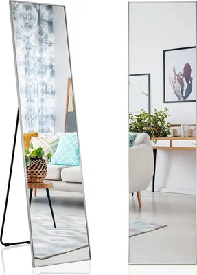 Obrázek produktu pro Celoplošné zrcadlo 160 x 40 cm, 2 v 1, stojící zrcadlo a nástěnné zrcadlo, nastavitelné a volně stojící šatní zrcadlo, toaletní zrcadlo do ložnice, obývacího pokoje, šatny (stříbrné)