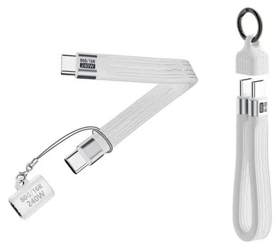 Produktbild von INF 240W USB-C FPC Flachkabel mit Adapter TPE 13.7cm 80Gbps 16K bei 60Hz Weiß
