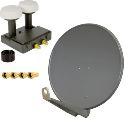 Produktbild von PremiumX DELUXE85 Alu 85cm Digital SAT Schüssel Anthrazit Monoblock Twin PXMB-6T 4x F-Stecker