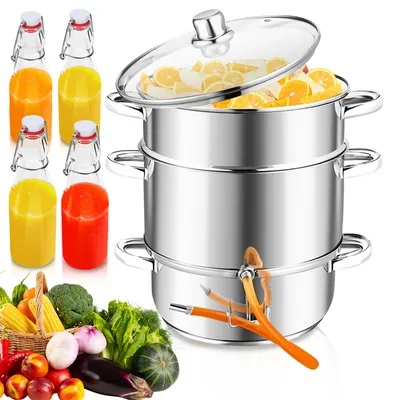 Produktbild von Hengda Edelstahl Dampfentsafter Entsafter Fruchtentsafter Saftpresse Obst InduktionDampfentsafter, 8 L, Dampfkochtöpfe, Edelstahl, für alle Herdarten geeignet auch Induktion, Ø 26cm, spülmaschinengeeignet, Induktionsdampfentsafter