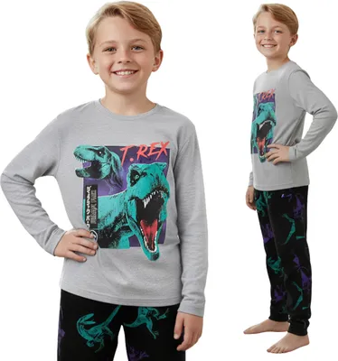 Obrázek produktu pro Jurassic World Bavlněné šedé pyžamo pro chlapce, DVOUČÁSTNÉ pyžamo s dlouhým rukávem 134-140