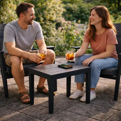 Produktbild von Gartentisch Campingtisch Balkontisch Beistelltisch Gartenmöbel Terrasse Lounge Tisch - Wetterfest - Kunststoff - Anthrazit