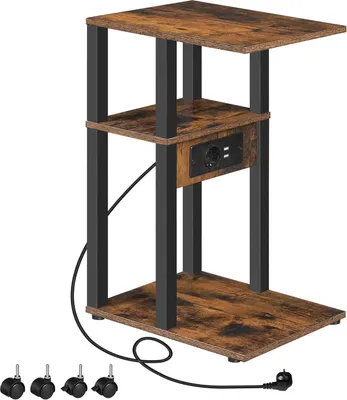 Produktbild von Beistelltisch mit Ladestation und C-Form in Vintagebraun/Schwarz
