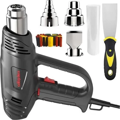 Productafbeelding van 2000-W hete luchtpistool, 50 °C – 650 °C, met oververhittingsbeveiliging, 2 luchtstroomstanden, 3 nozzles, verfkrabber, snelle opwarming