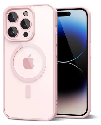 Obrázek produktu pro Magnetický kryt pro iPhone 14 Pro, kompatibilní s MagSafe, průhledné nárazuvzdorné pouzdro, ochranný zadní kryt Růžový