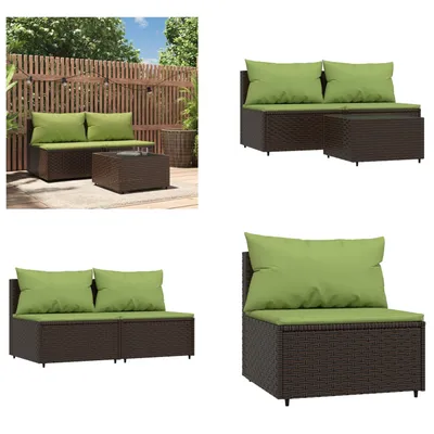Image de vidaXL 3 pcs. Garden Lounge Set with Coussins Braun Poly Rattan - Garden Lounge Set - Garden Lounge Sets - Outdoor Lounge Set - Lounge Set Terrasse