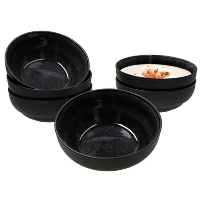 Produktbild von Reactive Glaze Black 6er Set Bowl-Schale 500ml Schüssel Schwarz Dessert Salat