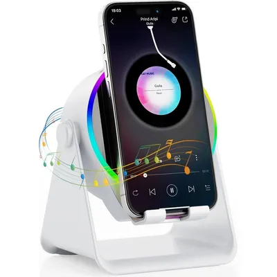Produktbild von 5in1 Mini RGB Bluetooth Lautsprecher Magnetische Auto Handyhalterung Kabelloses Induktives Ladegerät 360° Drehbar für iPhone Samsung