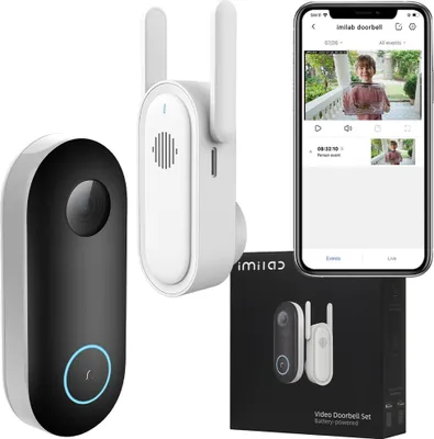 Obrázek produktu pro IMILAB Video zvonek s kamerou, 2,5K HD bezdrátový zvonek spolupracuje s Alexou aGoogle, PIR detekce osob, noční vidění, obousměrný zvuk, podpora SD