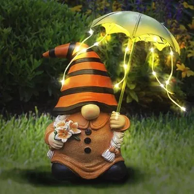 Productafbeelding van Grappige tuinkabouter op zonne-energie met LED-lamp - Weerbestendige tuindecoratie voor buiten