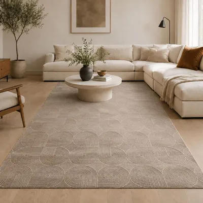 Produktbild von Kurzflor Teppich Boho 3D Hoch-Tief-Effekt – Teppich Wohnzimmer & Schlafzimmer