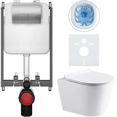 Productafbeelding van CERANO - Toiletset Norbi - wit, glanzend - bedieningsknop Prime/Modulo, zilver - voor inbouw - 48,5x36,5 cm