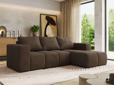 Produktbild von MKS MEBLE L-förmige Ecke MONIVA, Ecksofa mit DL-Schlaffunktion, 266 x 164 x 89 cm, L-Couch mit Bettkasten - Braun Velvet - Rechts Seite