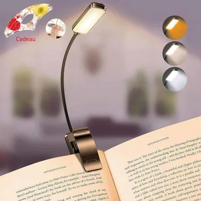 Produktbild von 10-LED-Leselampe, zum Anklemmen, USB-aufladbar, 360° flexibler Hals, 3 Farbtemperaturen mit einstellbarer Helligkeit, inklusive Geschenk