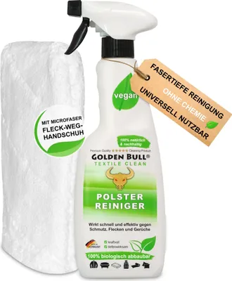 Produktbild von Golden Bull® Polsterreiniger 500ml + Reinigungshandschuh - Natürlicher Polster Reiniger & Fleckenentferner für Auto, Sofa, Couch und Polstermöbel