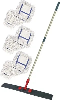 Produktbild von Profi Wischset 5tlg Wischmopp Bodenwischer, Klapphalter Teleskopstiel 3x Baumwollbezug große Flächen 80cm