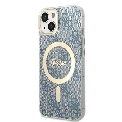 Produktbild von Guess GUBPP14MH4EACSB Hülle + Ladegerät Set für iPhone 14 Plus / 15 Plus 6,7 Zoll, blau/blau, Hartschalenetui, 4G Print, MagSafe