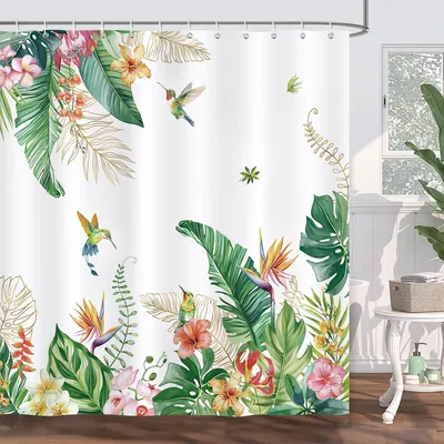 Produktbild von Duschvorhang Kolibri Tropisch 1 Stück, 180 X 180 Cm, Wasserdichter Polyester Duschvorhang Mit 12 Haken Für Badewanne Und Dusche