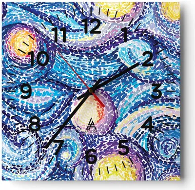 Produktbild von Wanduhr - Quadrat - Glasuhr - Abstraktion modern - 30x30cm - Schleichendes Uhrwerk - Lautlos - zum Aufhängen bereit - Dekoration Modern - Wanddekoration aus Glas - C4AC30x30-3935
