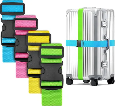 Image de Lot de 4 sangles de valise, extensible jusqu'à 250 cm, couleurs vives, idéal pour les voyages