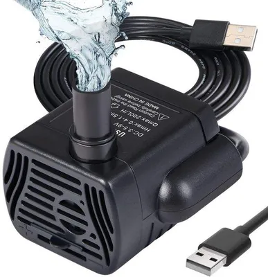 Immagine prodotto di Mini pompa per acquario - Filtro USB - Pompa da 200 l/h per acquario - 3,5-9 V, 1-3 W, cavo da 1,4 m - 2 rubinetti