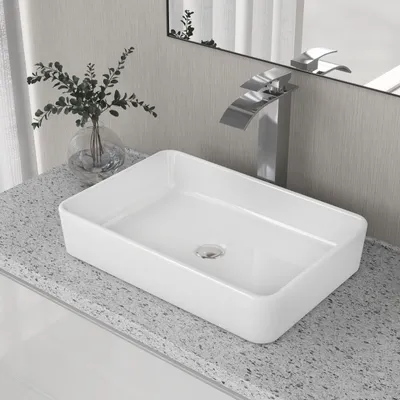Produktbild von DeerValley DV-1V032 Waschbecken Weißes Rechteckiges Keramik-Aufsatzwaschbecken, Modernes s rechteckiges Design, Einfache Installation